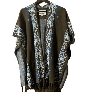 Outback Trading Co. Women's Blue and Brown Poncho Western Boho Cowgirl US OS